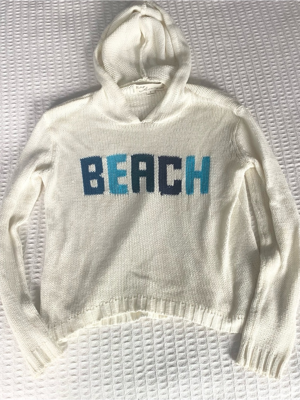 Vintage Havana White Knit Beach hooded sweater size Small